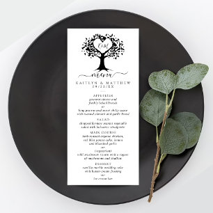 Black & White Monogram Heart Tree Wedding Menu