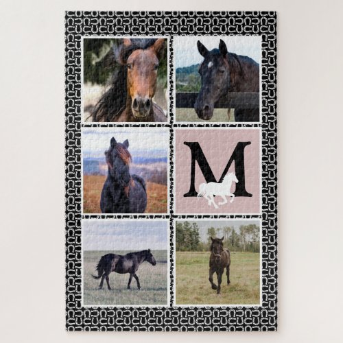 Black White Monogram Horse Photo  Jigsaw Puzzle