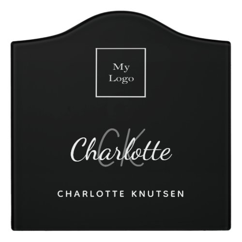 Black white monogram initails name business logo door sign