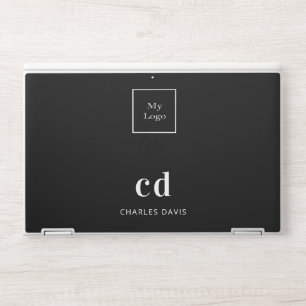 Black white monogram initails name business logo HP laptop skin
