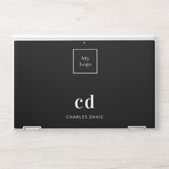 Black white monogram initails name business logo HP laptop skin (Front)