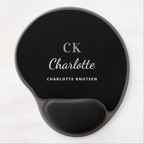 Black white monogram initails name gel mouse pad