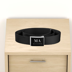 Black white monogram initails name minimalist belt