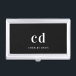 Black white monogram initails name minimalist business card case<br><div class="desc">A classic chic black background. Personalize and add your monogram initials written with white block letters and your name in white. Modern,  trendy and simple.</div>