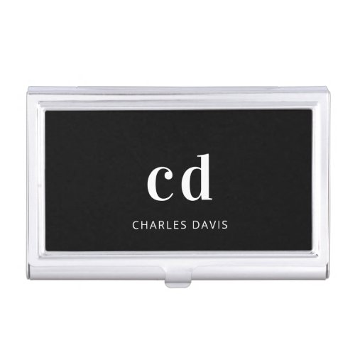 Black white monogram initails name minimalist business card case