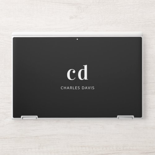 Black white monogram initails name minimalist HP laptop skin