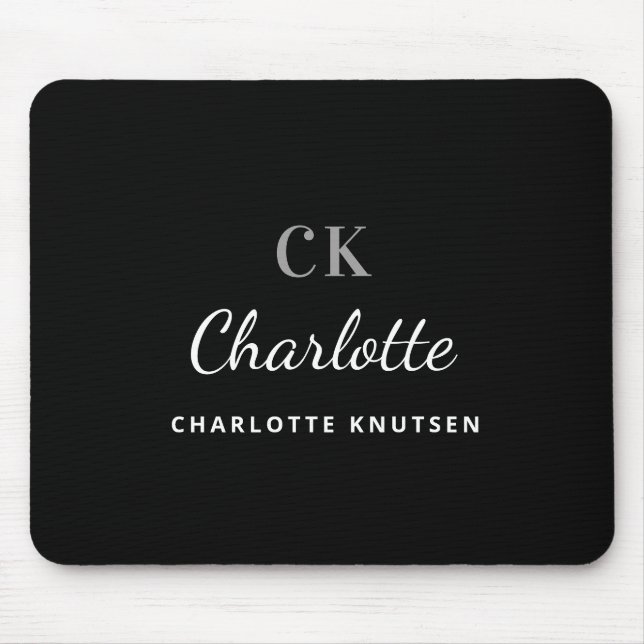 Black white monogram initails name mouse pad (Front)