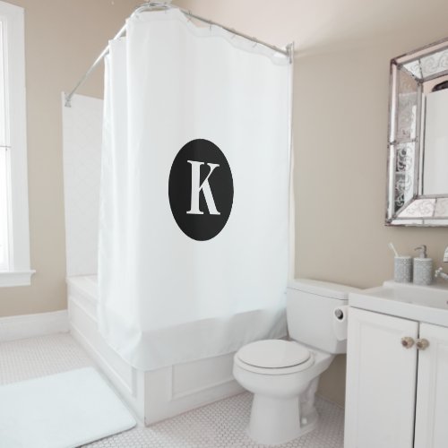 Black White Monogram Initial Custom Name Modern Shower Curtain