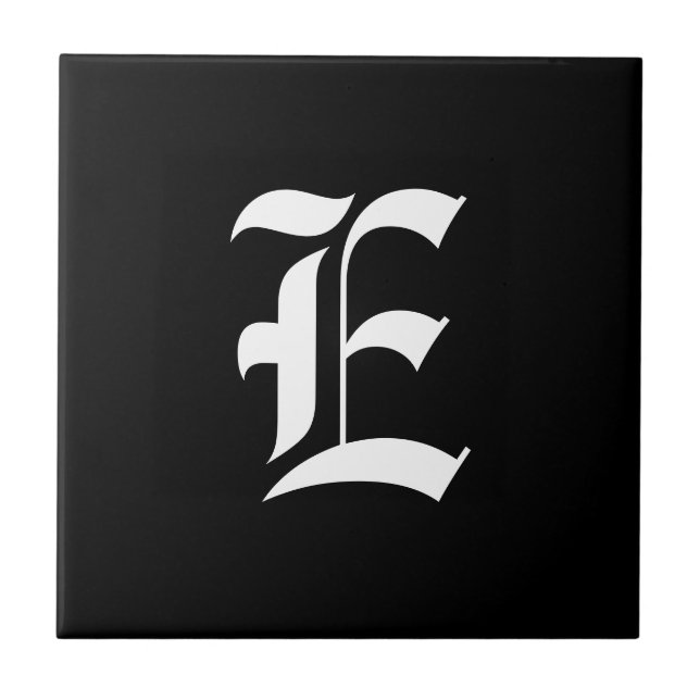 Black & White Monogram Initial E, Ceramic Tile (Front)
