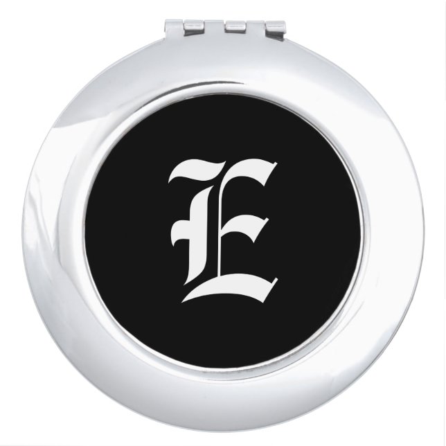 Black & White Monogram Initial E, Compact Mirror (Front)
