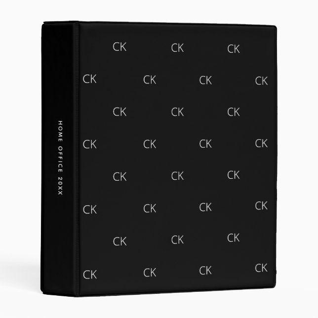 Black white monogram initial elegant office school mini binder (Front/Spine)