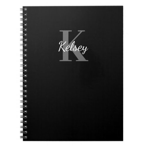 Black  White Monogram Initial  First Name Notebook
