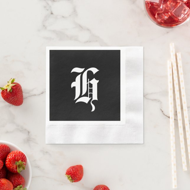 Black & White Monogram Initial H, Napkins (Insitu)