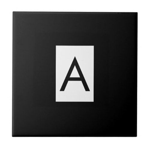 Black White Monogram Initial Letter Modern Plain Ceramic Tile
