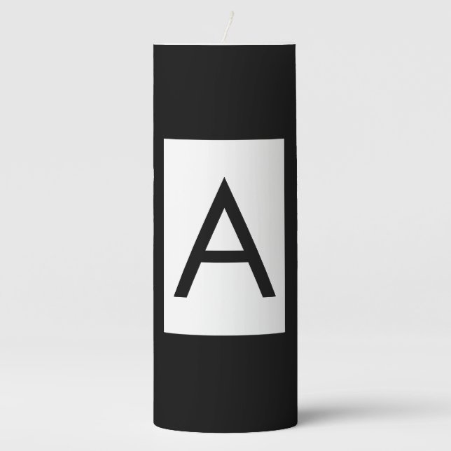 Black White Monogram Initial Letter Modern Plain Pillar Candle (Front)
