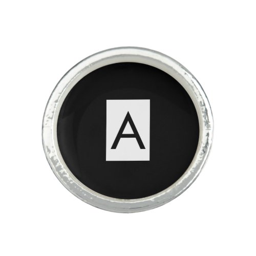Black White Monogram Initial Letter Modern Plain Ring