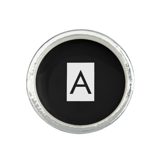 Black White Monogram Initial Letter Modern Plain Ring (Front)