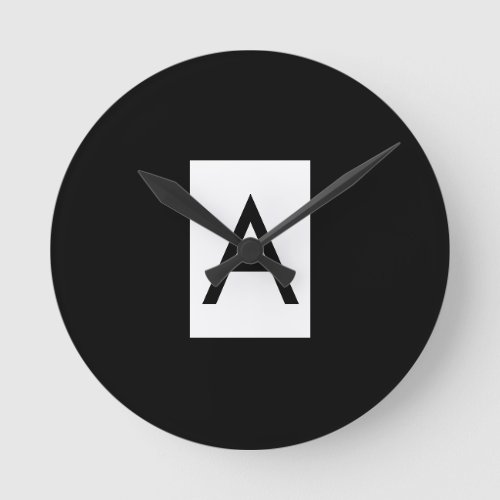 Black White Monogram Initial Letter Modern Plain Round Clock