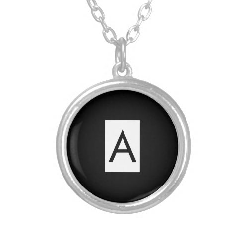 Black White Monogram Initial Letter Modern Plain Silver Plated Necklace