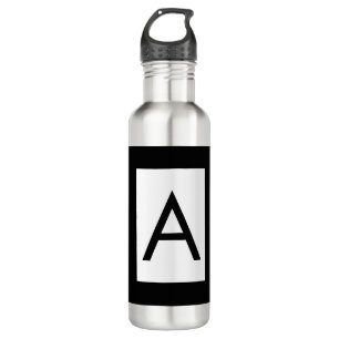Black White Monogram Initial Letter Modern Plain Stainless Steel Water Bottle