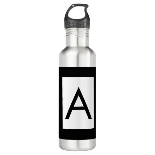 Black White Monogram Initial Letter Modern Plain Stainless Steel Water Bottle