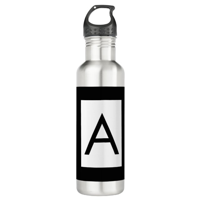 Black White Monogram Initial Letter Modern Plain Stainless Steel Water Bottle (Front)