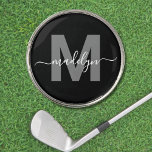 Black White Monogram Initial Name Golf Ball Marker<br><div class="desc">Personalized Custom Create Your Own Initial Name Monogrammed Golf Ball Marker. Add a touch of sophistication to your game with this custom golf ball marker. Featuring a bold gray initial and a flowing white script name, this personalized marker makes a stylish statement on the green. Perfect for golf enthusiasts, lady...</div>