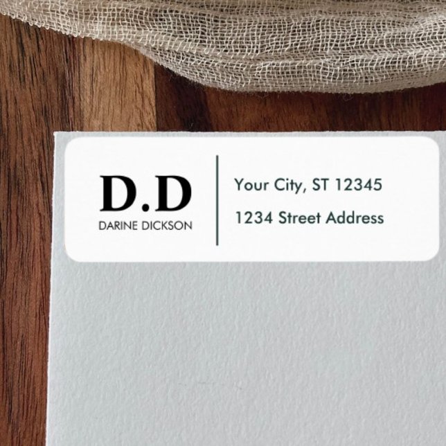 Black White Monogram Initial Return Address  Label (Creator Uploaded)