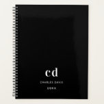 Black white monogram initials 2026 planner<br><div class="desc">Black background,  white text. Personalize and add your monogram initials,  name and year.</div>