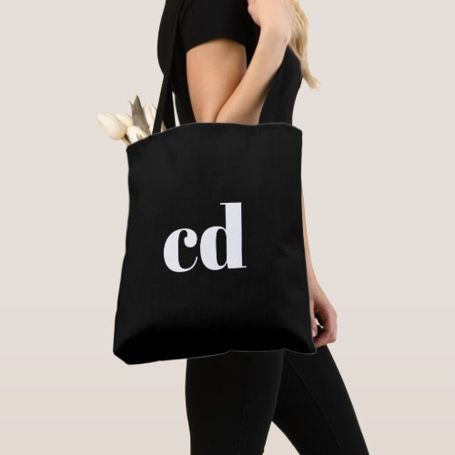 Black white monogram initials bold tote bag