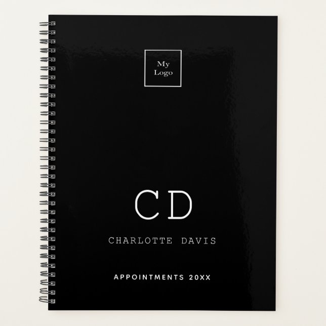 Black white monogram initials business logo 2026 planner (Front)
