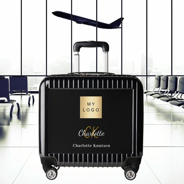 Black white monogram initials business logo luggage (Creator Uploaded)