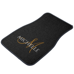 black &white monogram initials custom name car floor mat