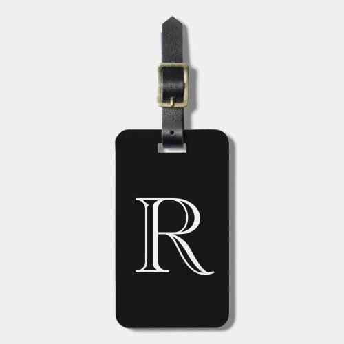 Black White Monogram Initials Custom Name Gift Luggage Tag