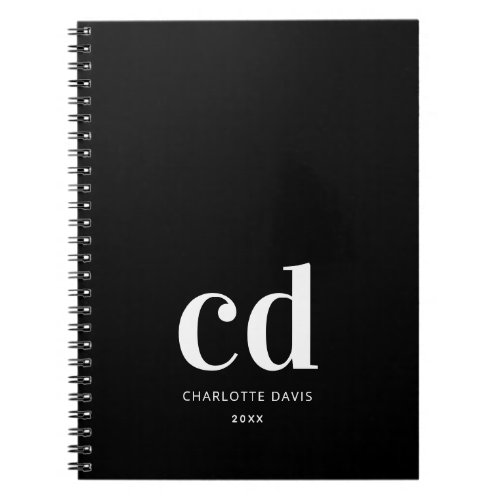 Black white monogram initials elegant minimalist notebook
