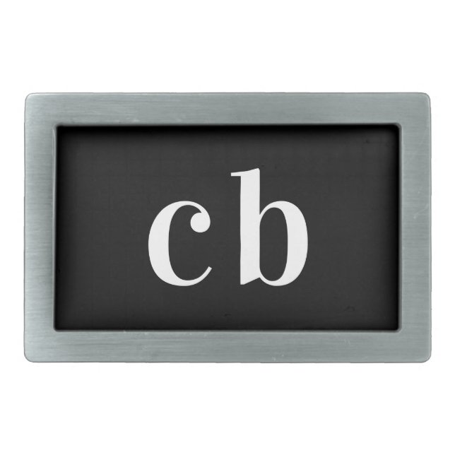 Black white monogram initials elegant modern belt buckle (Front)