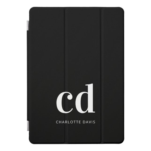 Black white monogram initials elegant modern iPad pro cover (Front)