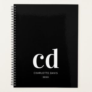 Black white monogram initials elegant planner
