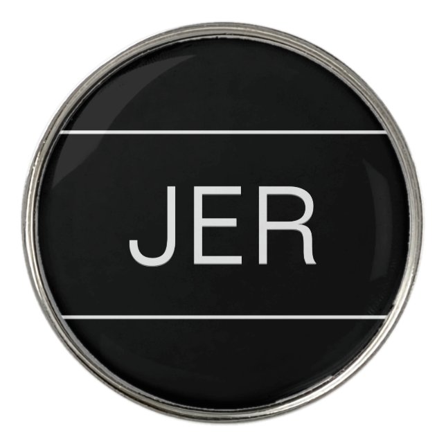 Black White Monogram Initials  Golf Ball Marker (Front)