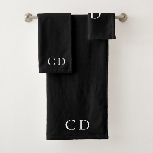 Black white monogram initials minimalist bath towel set