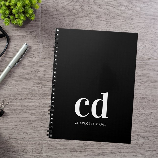 Black white monogram initials minimalist modern notebook (Creator Uploaded)