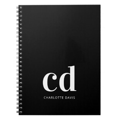 Black white monogram initials minimalist modern notebook