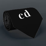 Black white monogram initials minimalist neck tie<br><div class="desc">Classic black background,  white text. Personalize and add your monogram initials</div>