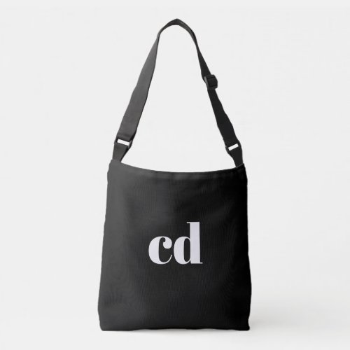 Black white monogram initials modern crossbody bag