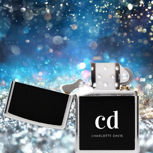 Black white monogram initials modern custom zippo lighter