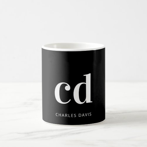 Black white monogram initials modern men coffee mug