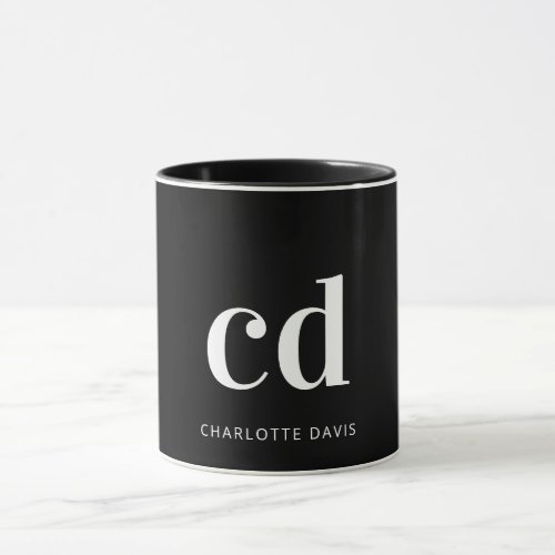Black white monogram initials modern mug