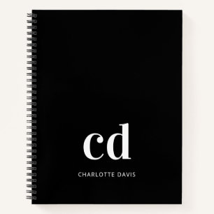 Black white monogram initials modern notebook