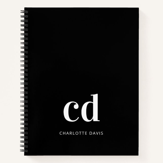 Black white monogram initials modern notebook (Front)