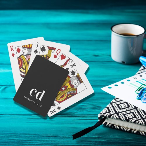 Black white monogram initials modern poker cards